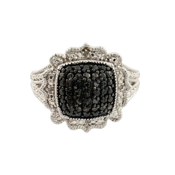 Elegant Black Diamond Cocktail Ring Size 7.25 - Picture 4 of 7